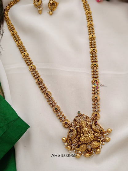 Matte Lakshmi Peacock Pendant Long Haram