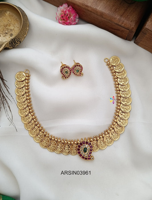 Lakshmi Coin Mango Pendnt Necklace
