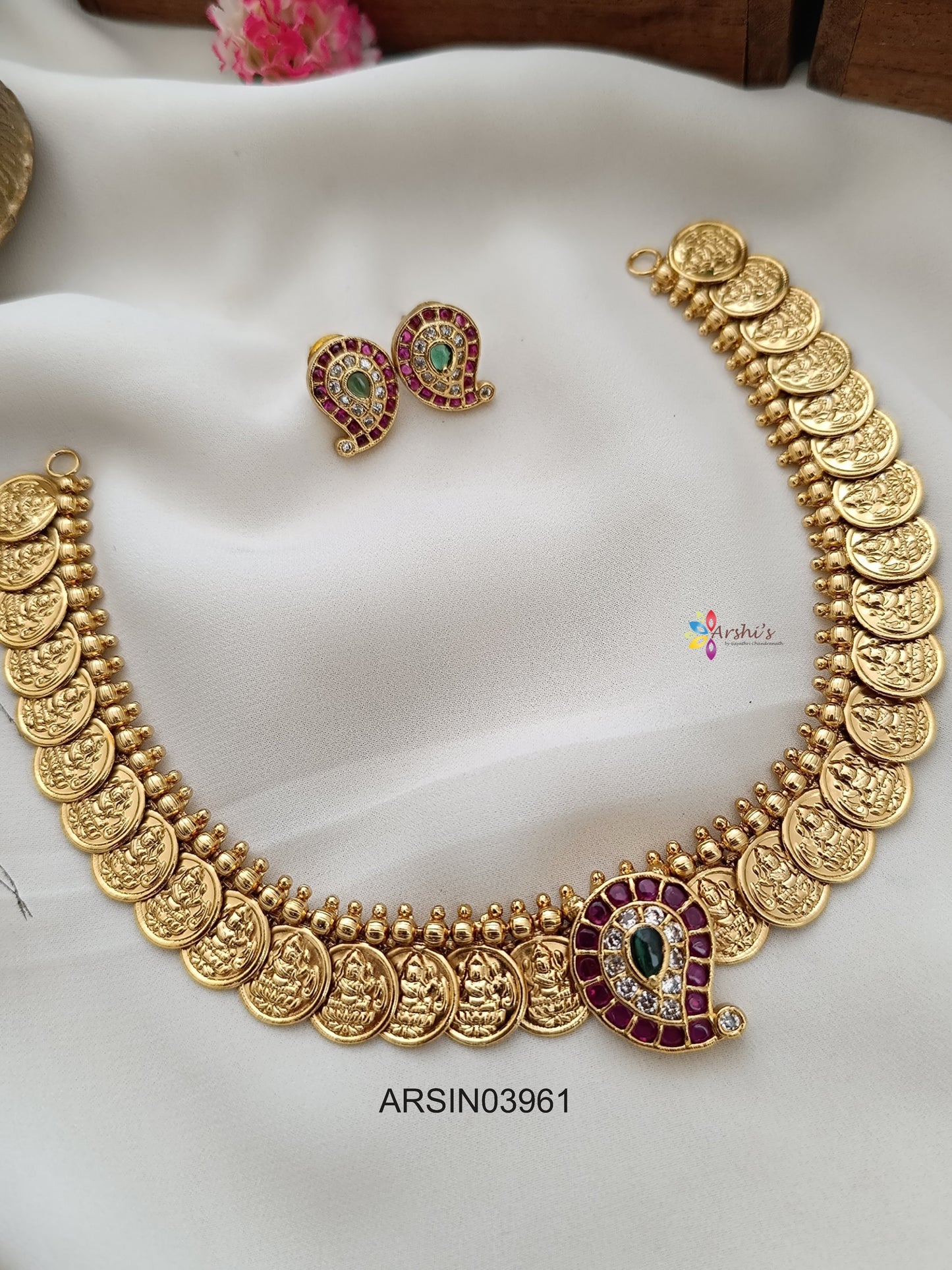 Lakshmi Coin Mango Pendnt Necklace