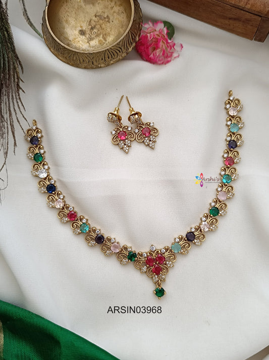 Floral Multi Color Stone Necklace