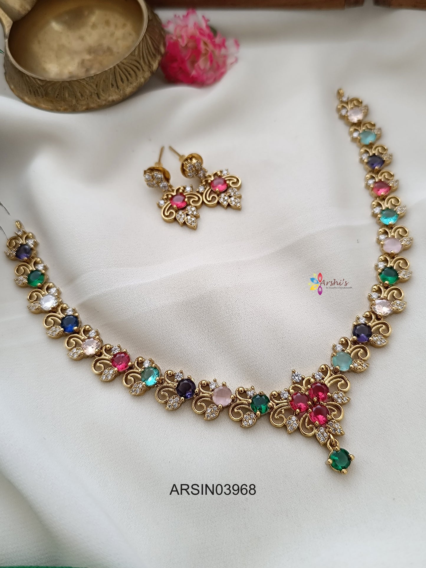 Floral Multi Color Stone Necklace
