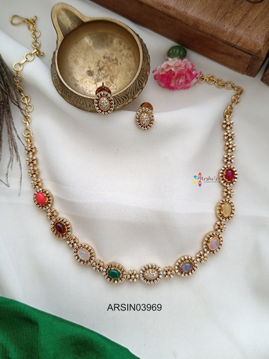 Oval Navarathna Stone Necklace