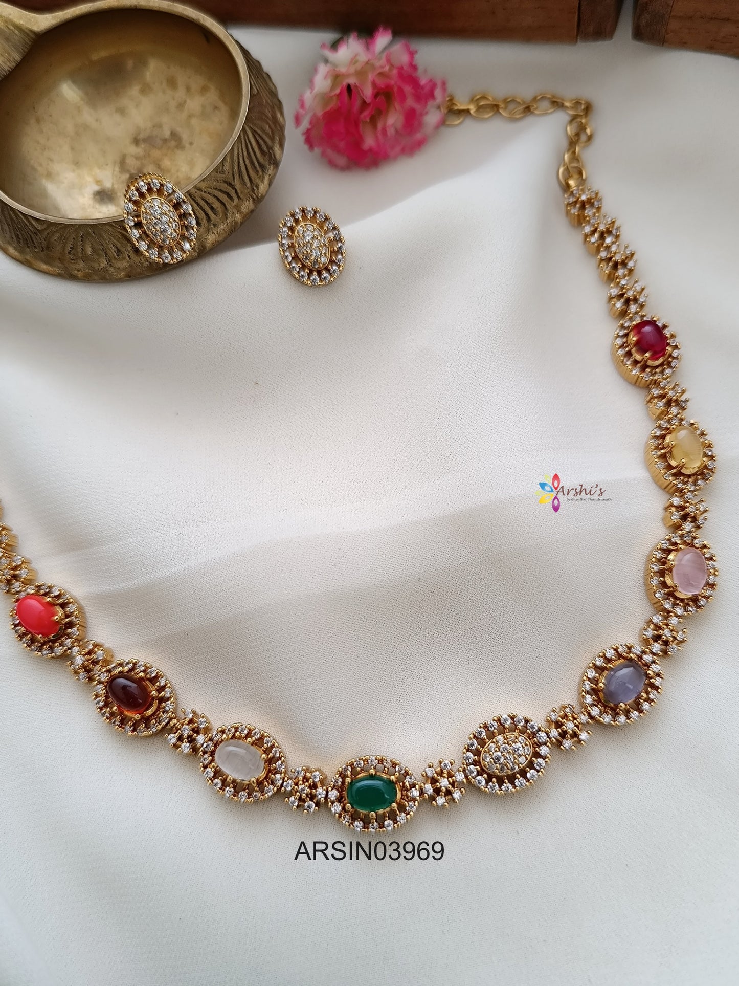 Oval Navarathna Stone Necklace