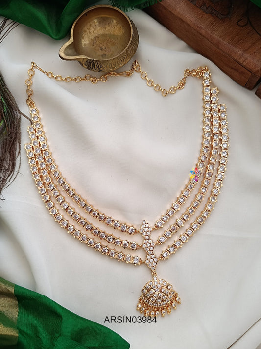 Rose Gold Three Layer AD Stone Necklace