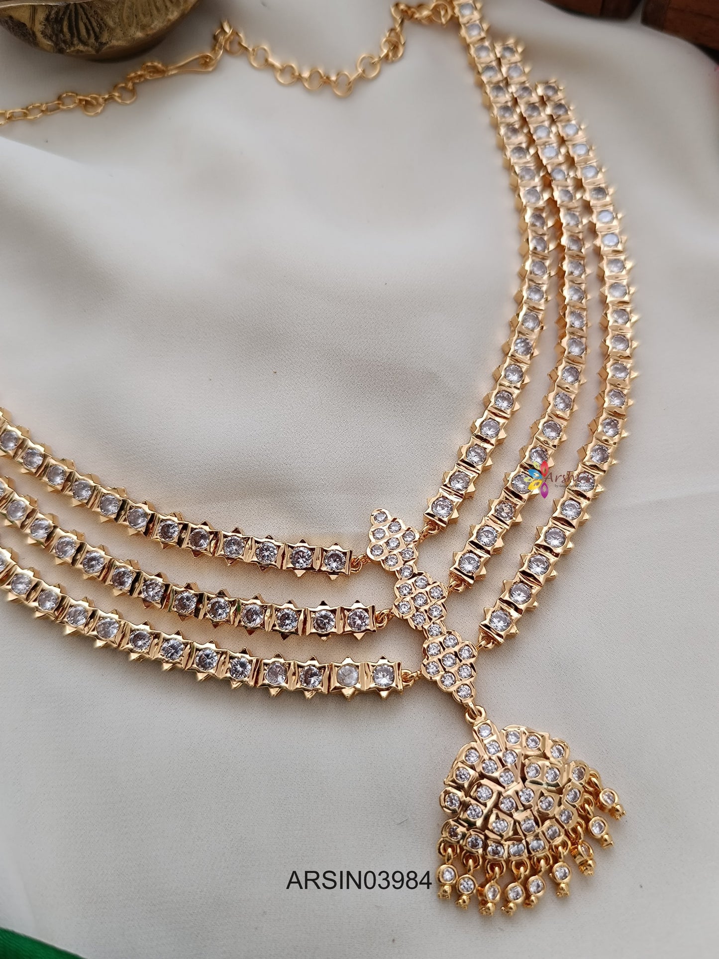Rose Gold Three Layer AD Stone Necklace