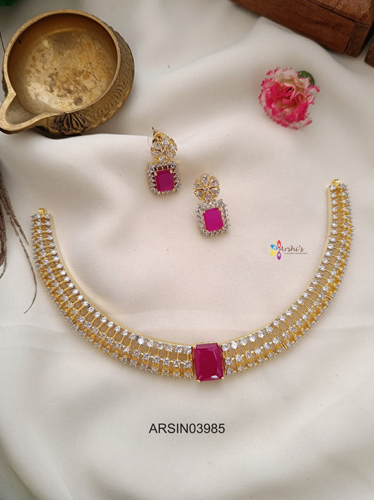 CZ Stone Ruby Pendant Necklace