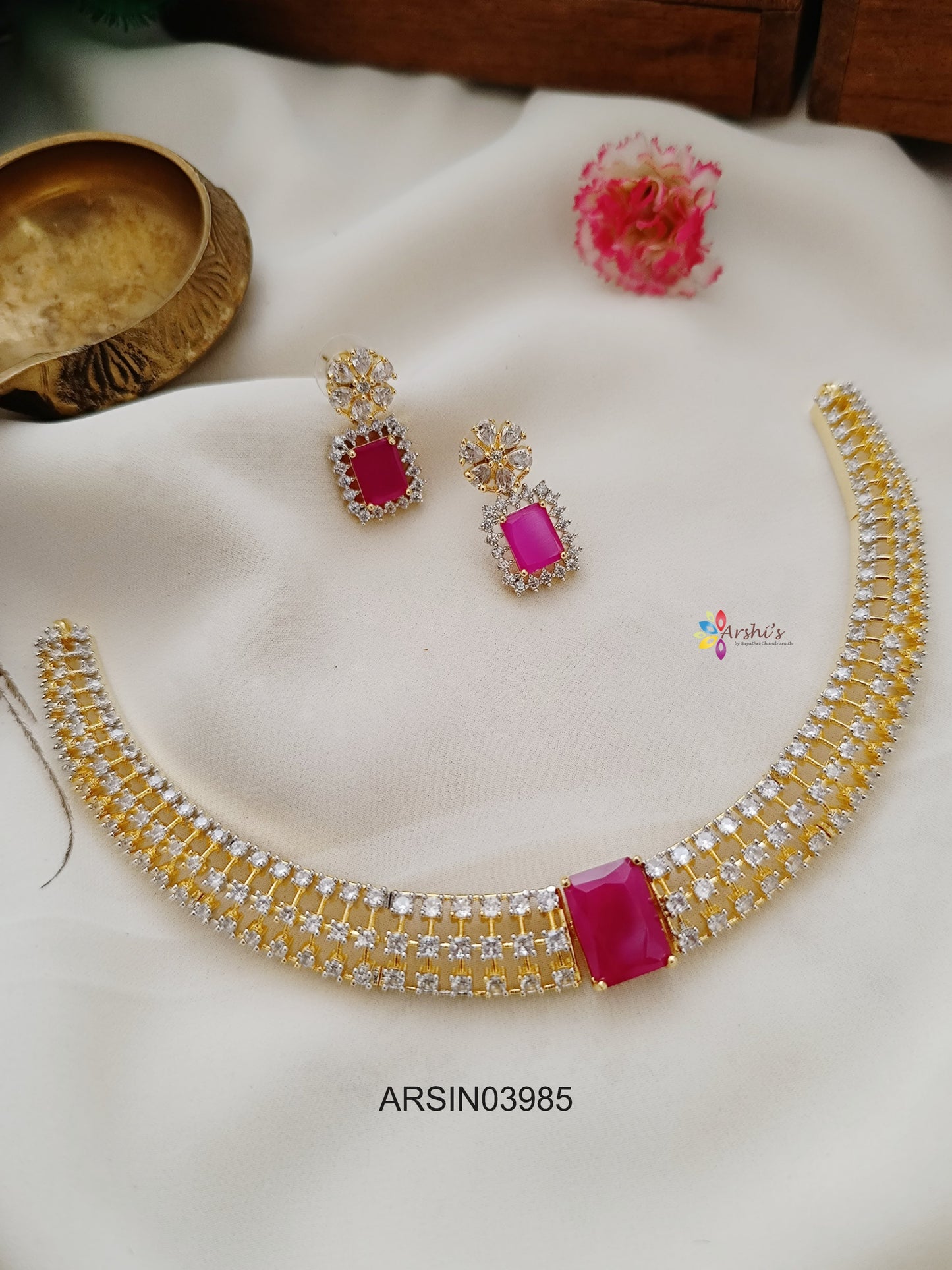 CZ Stone Ruby Pendant Necklace