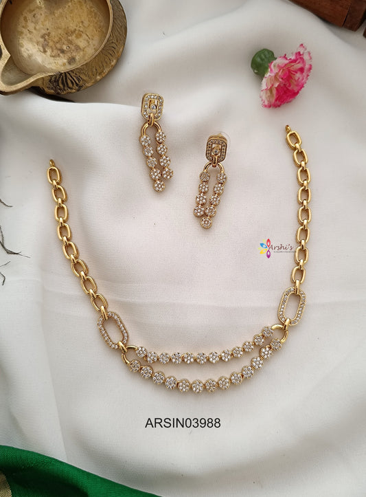 Floral Two Layer Diamond Finish Necklace