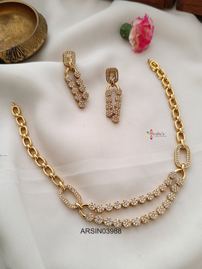 Floral Two Layer Diamond Finish Necklace