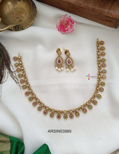 Red and Green Round Drop Necklae