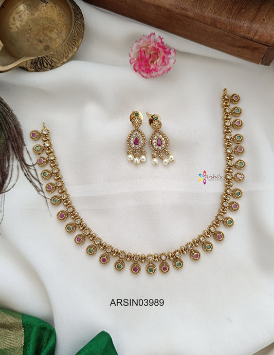 Red and Green Round Drop Necklae