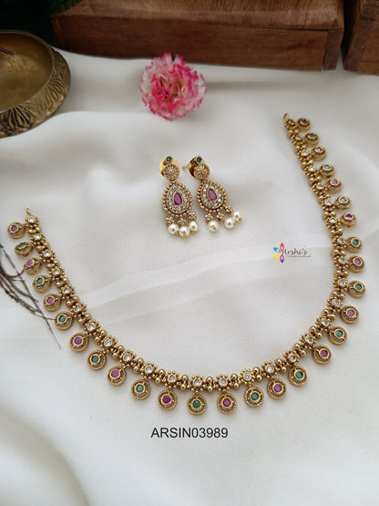 Red and Green Round Drop Necklae