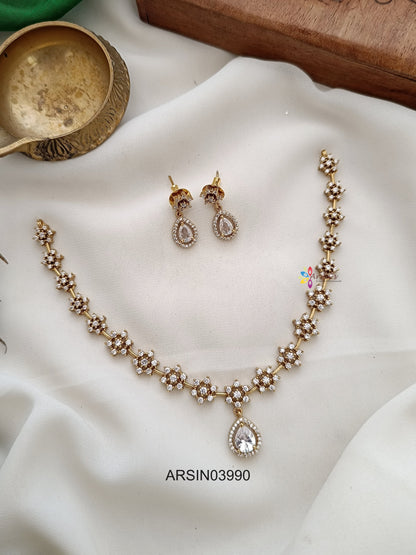 Flower AD Stone Tear Drop Necklace