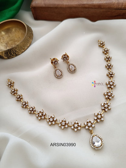 Flower AD Stone Tear Drop Necklace