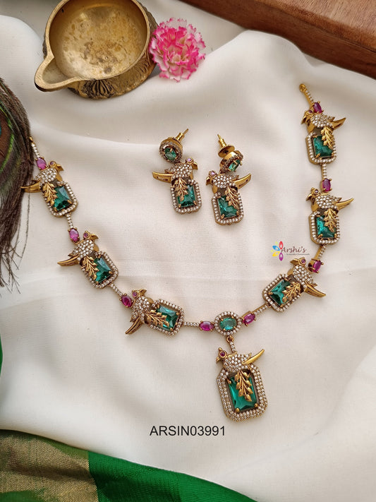 Bird Green Stone Necklace