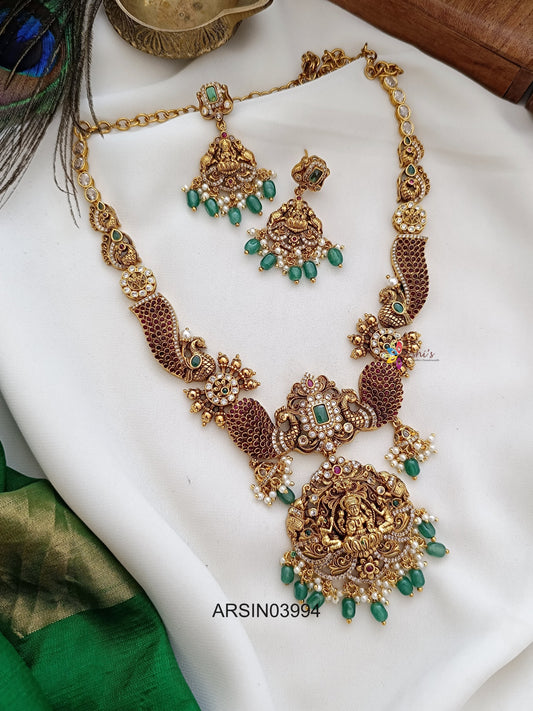 Antique Lakshmi with Peacock Ruby Stone Necklace
