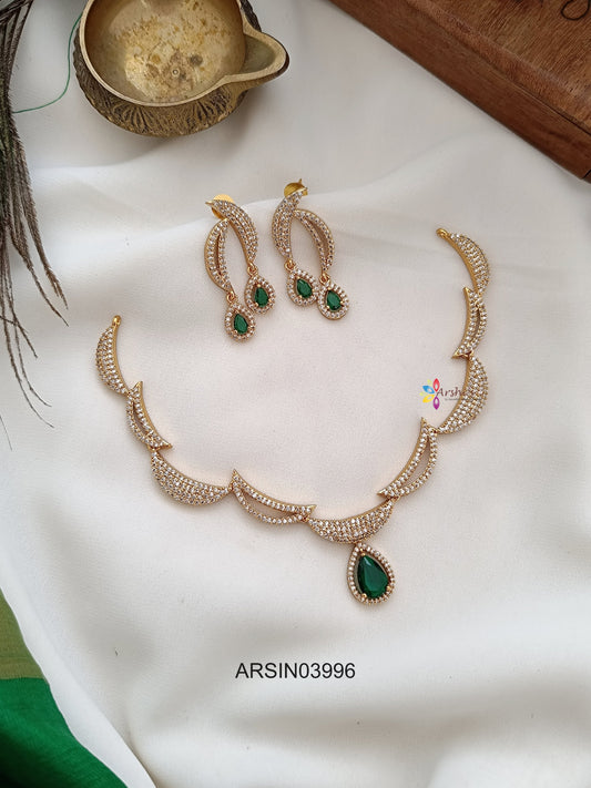 AD White Stone Green Tear Drop Necklace