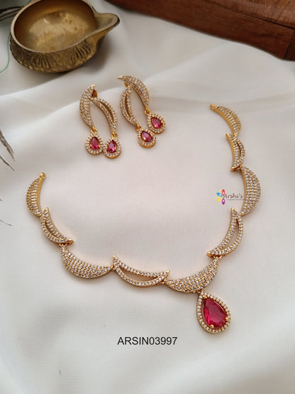 AD White Stone Ruby Tear Drop Necklace