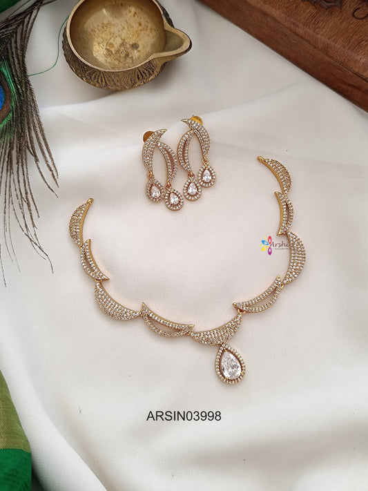 White AD Stone Tear Drop Necklace