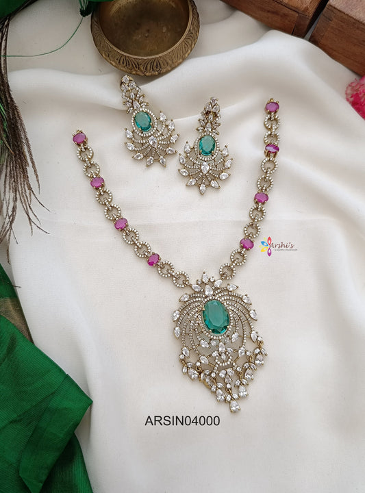 Victorian Big Emerald Pendant Necklace