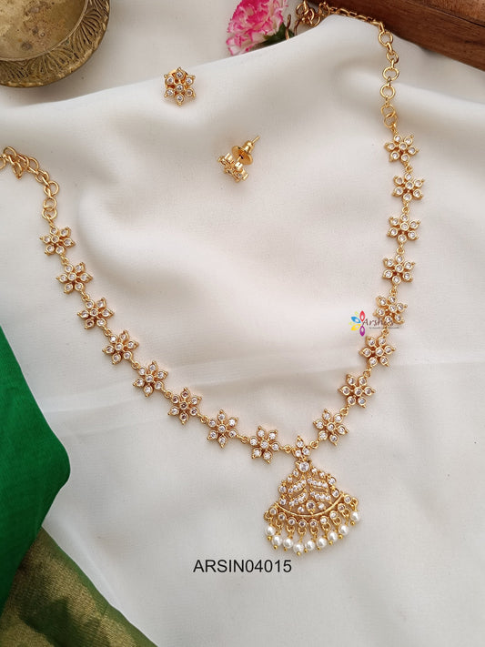 AD Flower White Stone Necklace