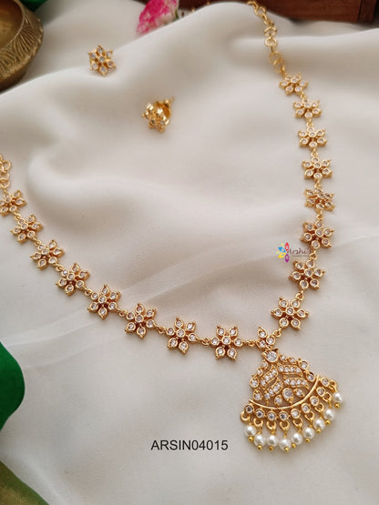 AD Flower White Stone Necklace