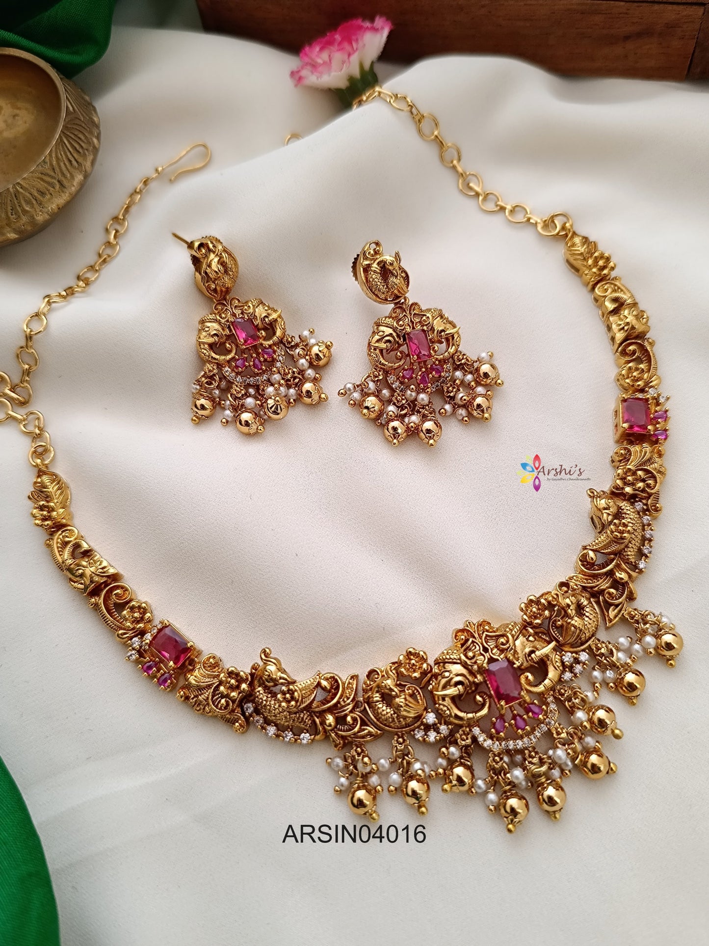 Antique Elephand and Peacock Necklace