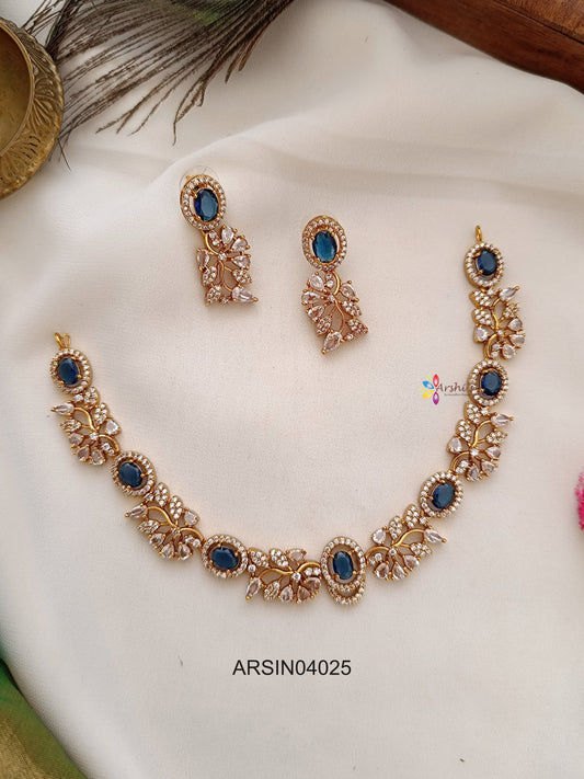 Royal Blue and Leaf White Stone Necklace