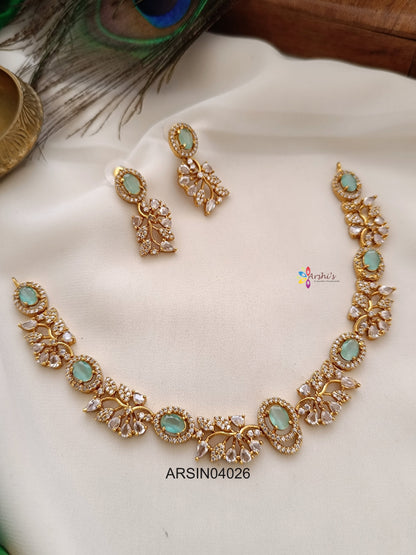 Sea Green and Leaf White Stone Necklace