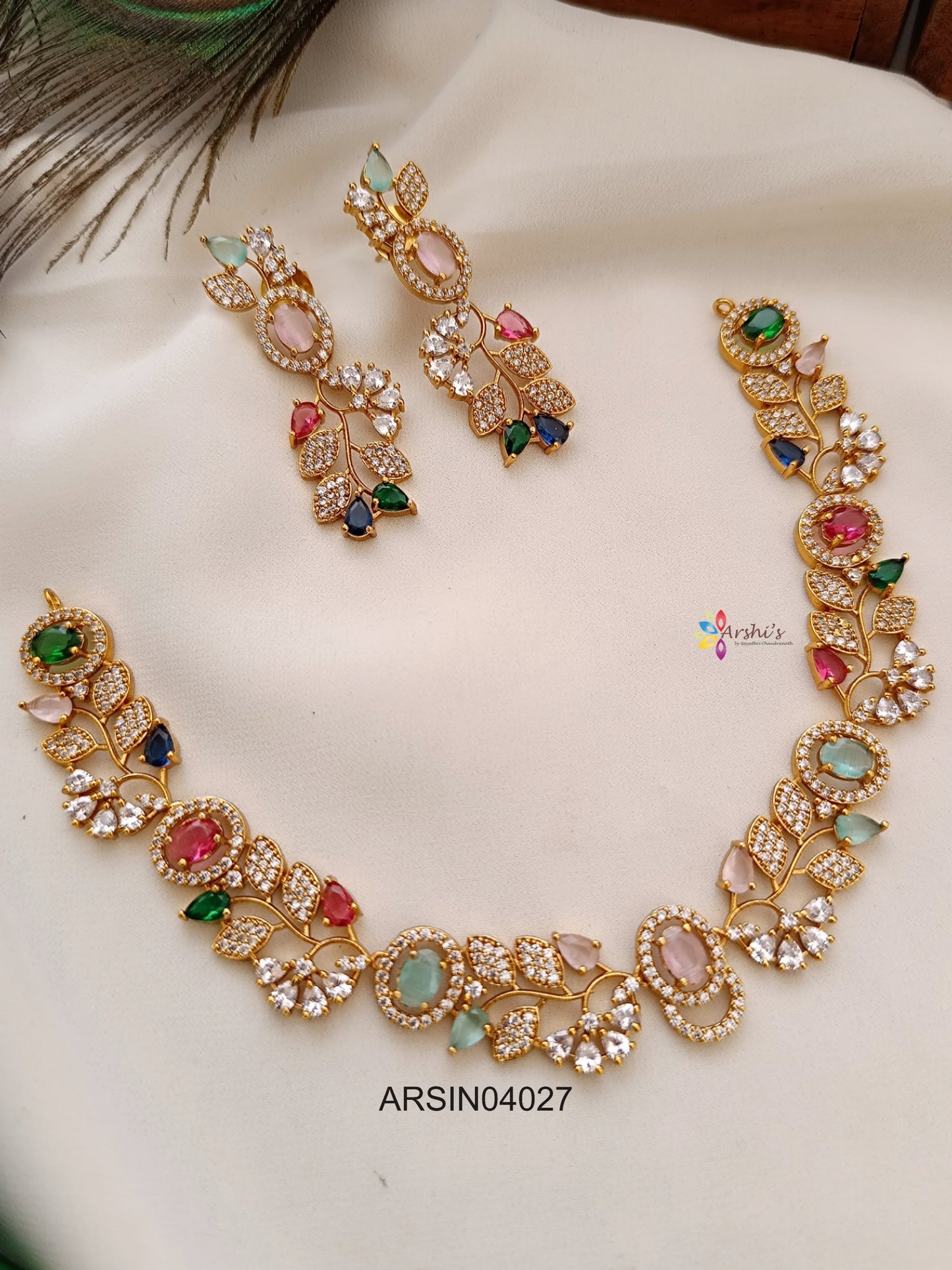 Multi Color and Leaf White Stone Necklace