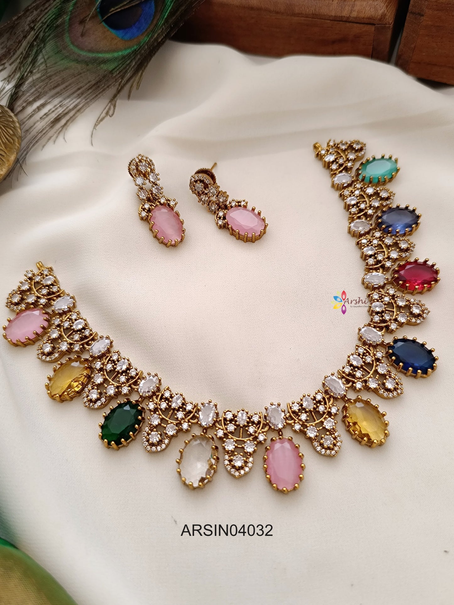 Oval Navarathna Stone Necklace