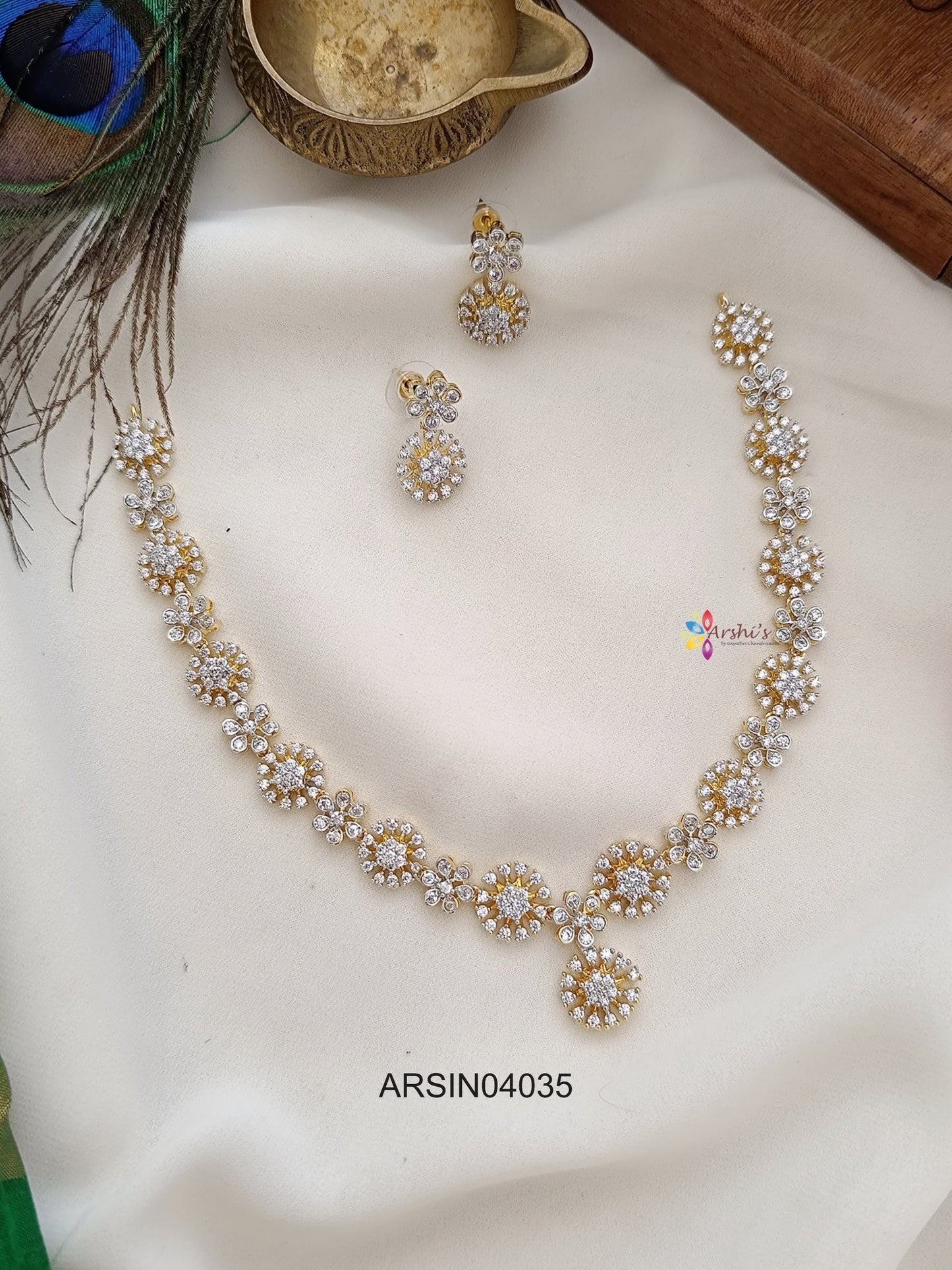 Gold Polish White AD Stone Necklace