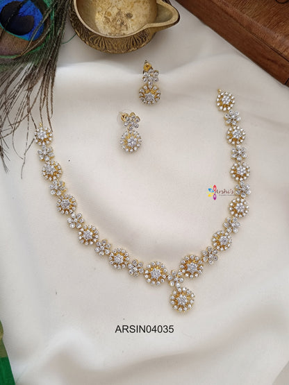 Gold Polish White AD Stone Necklace