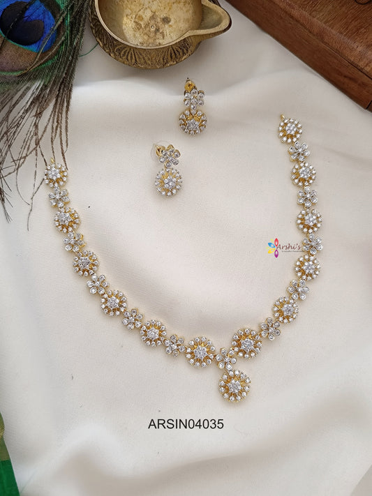 Gold Polish White AD Stone Necklace