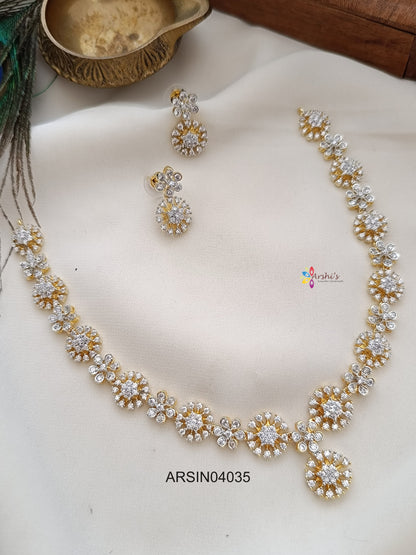 Gold Polish White AD Stone Necklace