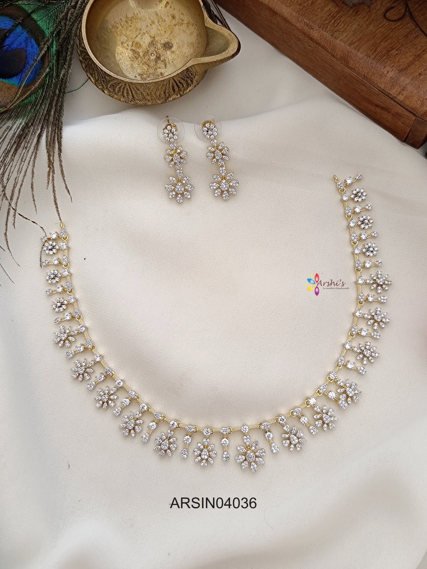 Gold Polish White AD Stone Necklace