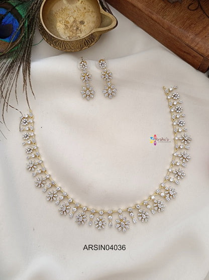 Gold Polish White AD Stone Necklace