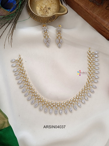 Gold polish White AD Stone Necklace