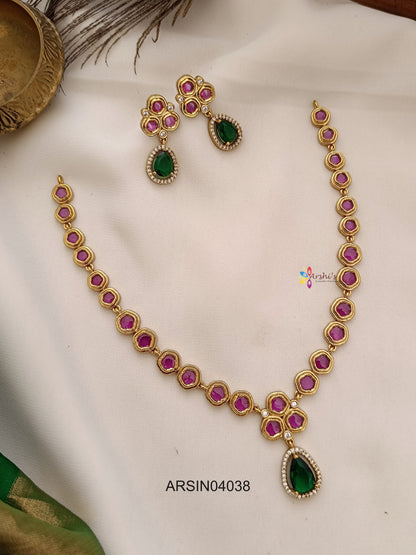 Ruby Stone Green Stone Drop Necklace
