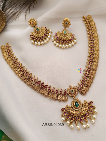 Lakshmi Coin Kemp Stone Necklace