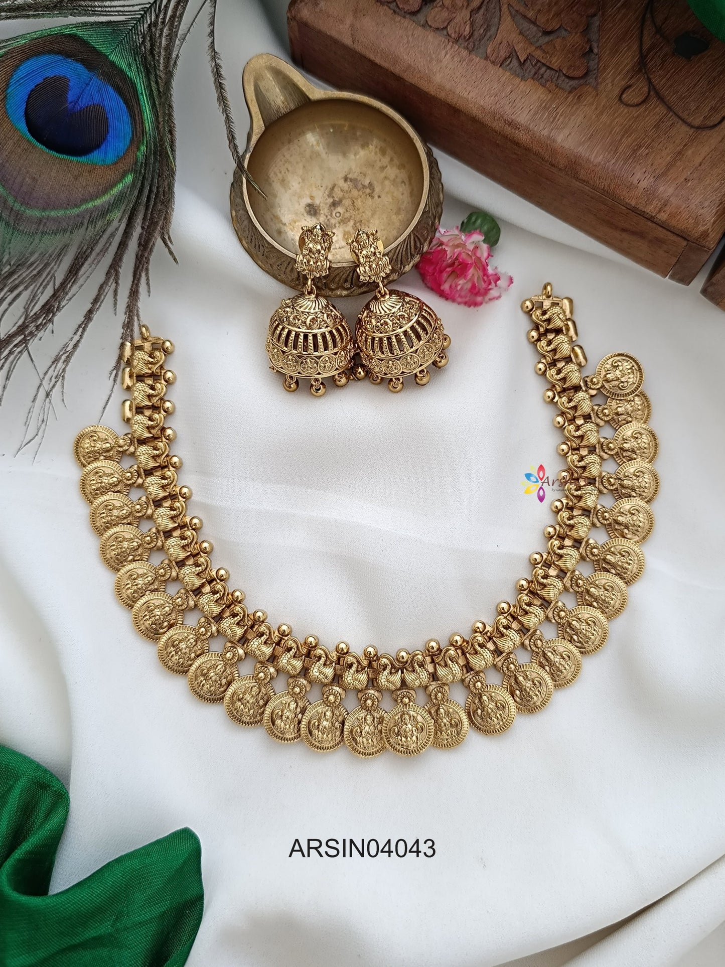Peacock Lakshmi Coin Necklace