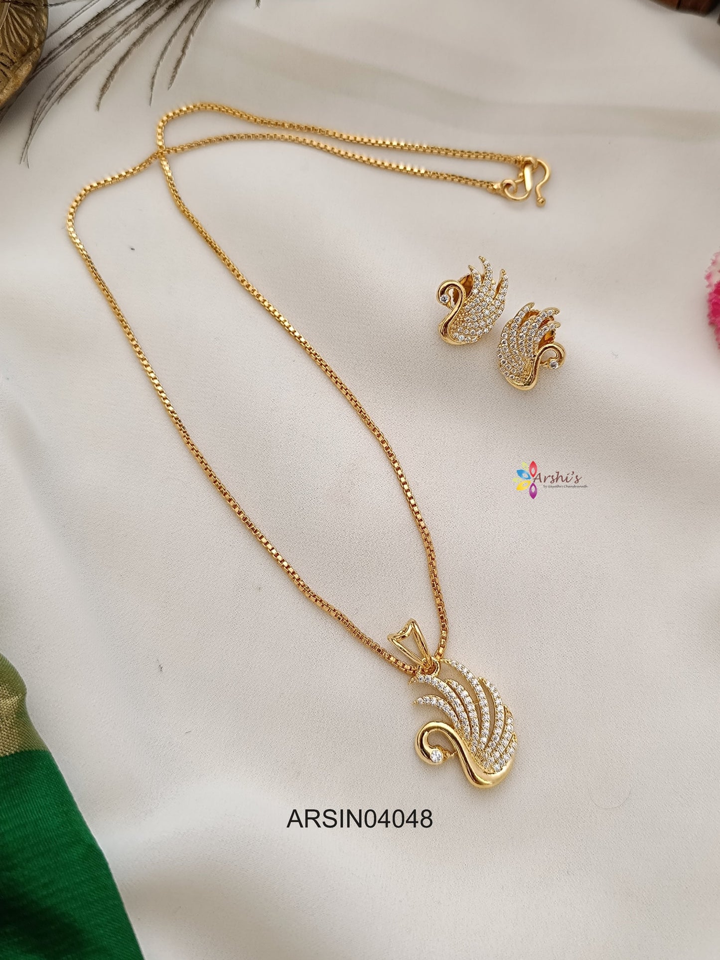 Swan Diamond Look Like Pendant Necklace
