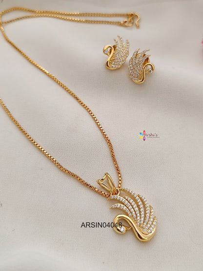 Swan Diamond Look Like Pendant Necklace