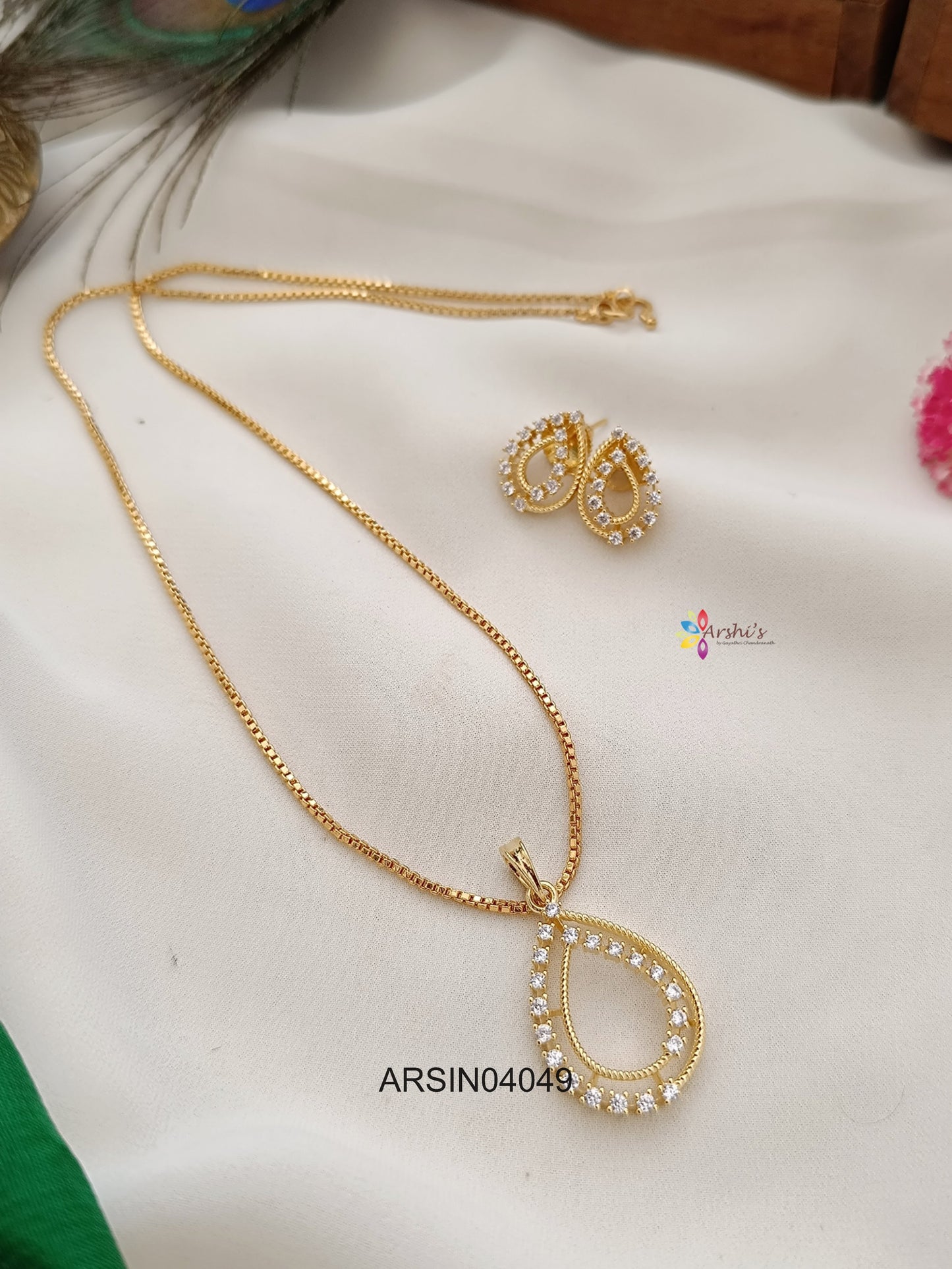 Tear Drop Diamond Look Like Pendant Necklace