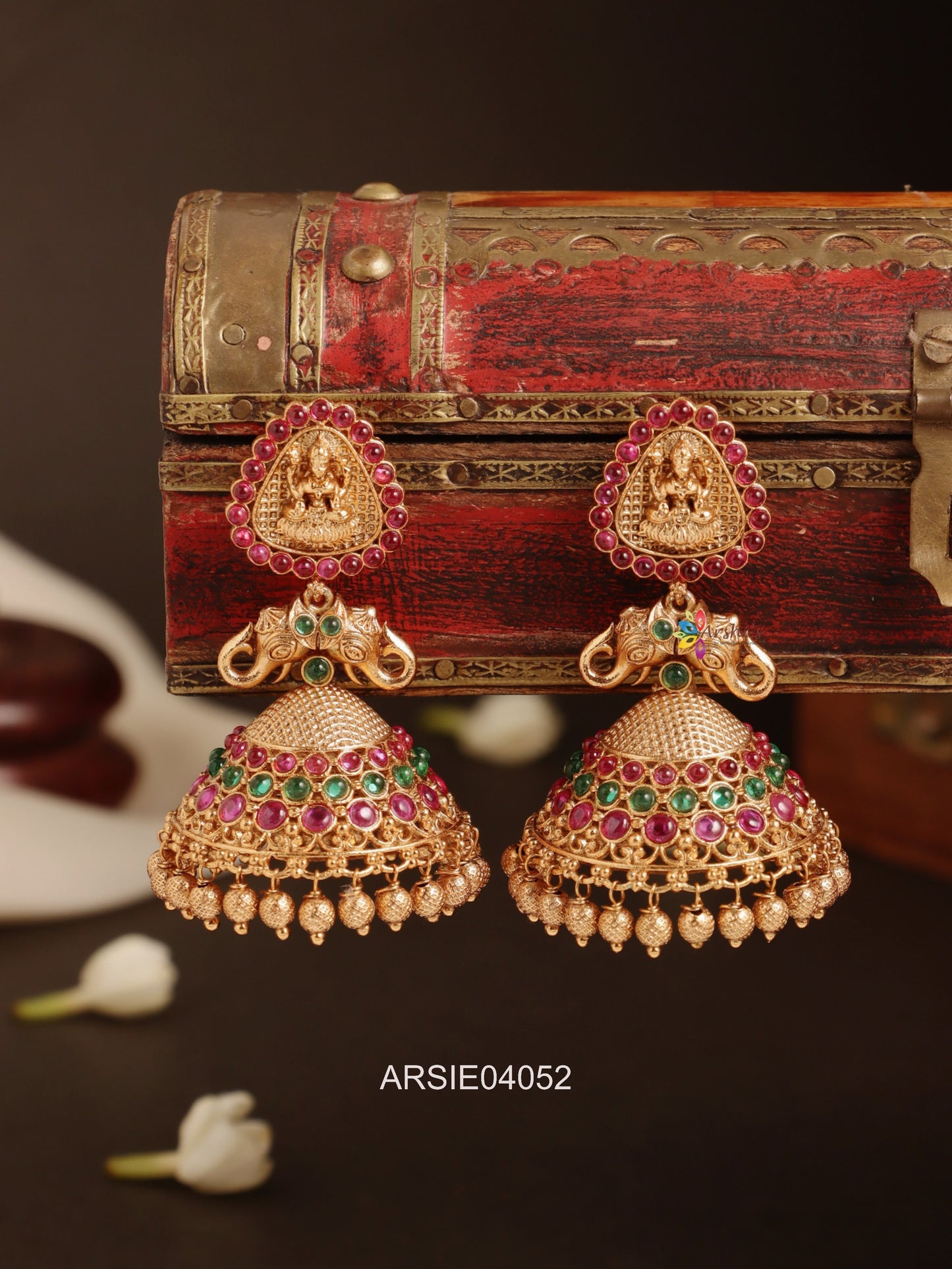 Lakshmi Red and Green Stone Jhumka