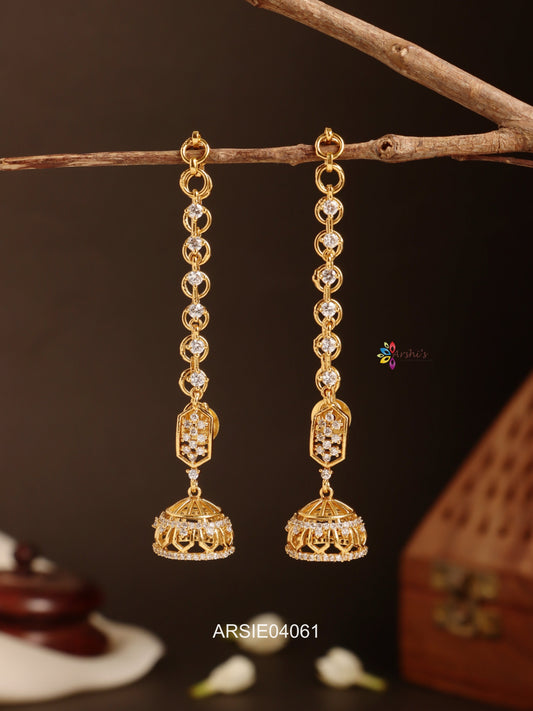 AD White Stone Jhumka with Earchains