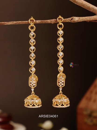 AD White Stone Jhumka with Earchains