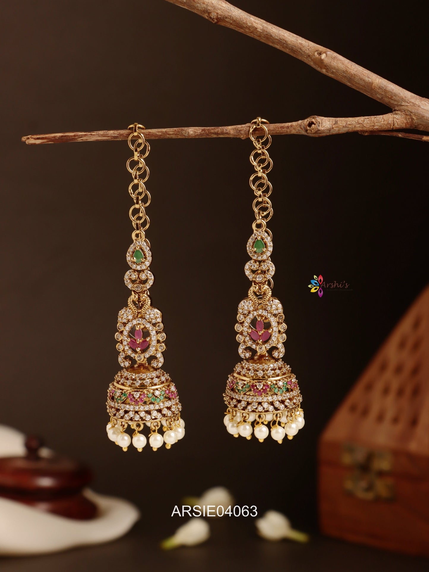 Stone Jhumka with Earchains