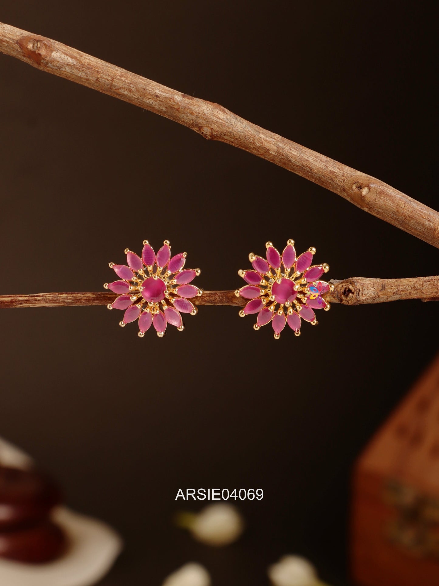 Red Stone Ear Studs
