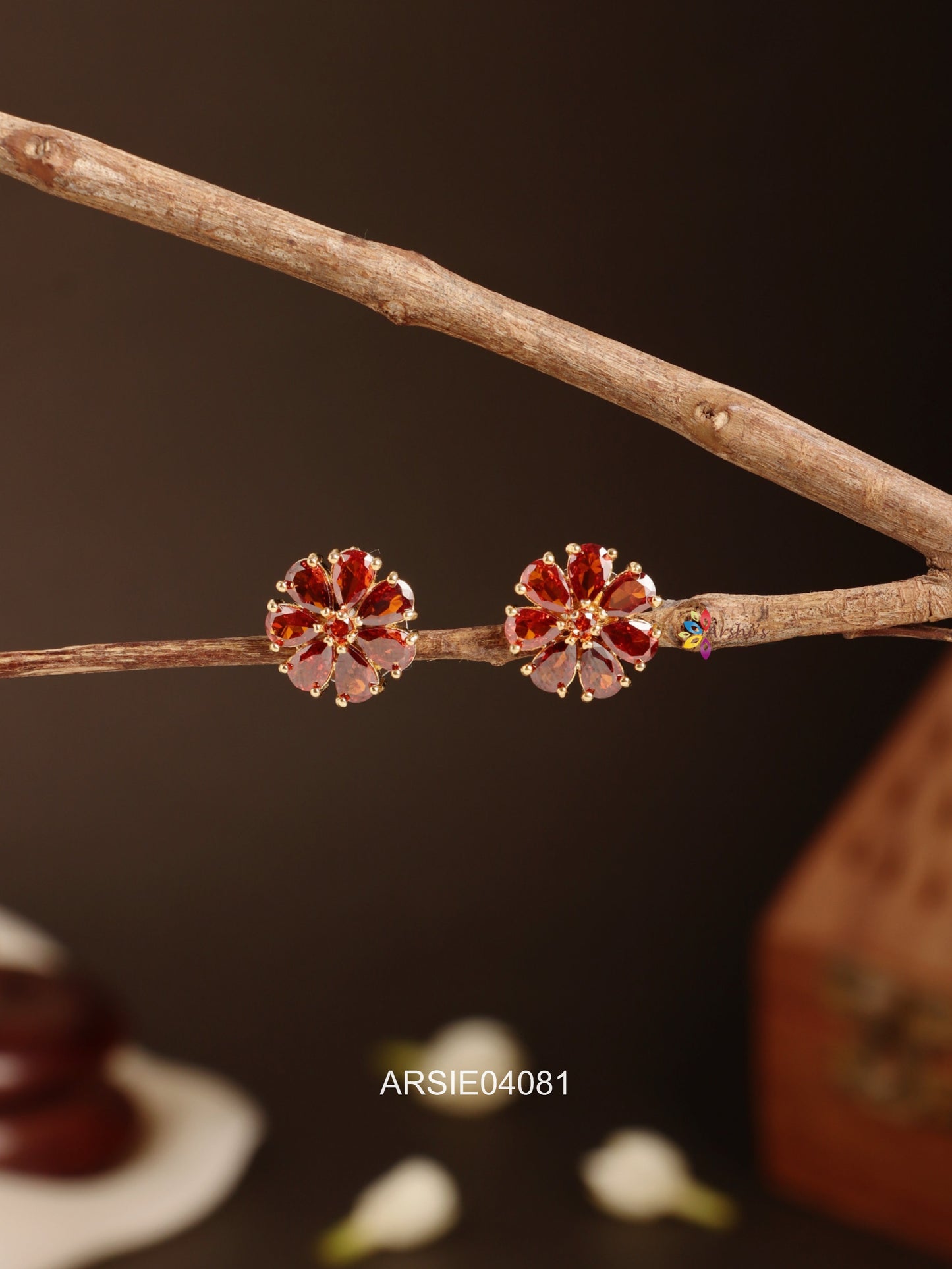 "Dark Red Stone Small Ear Studs "